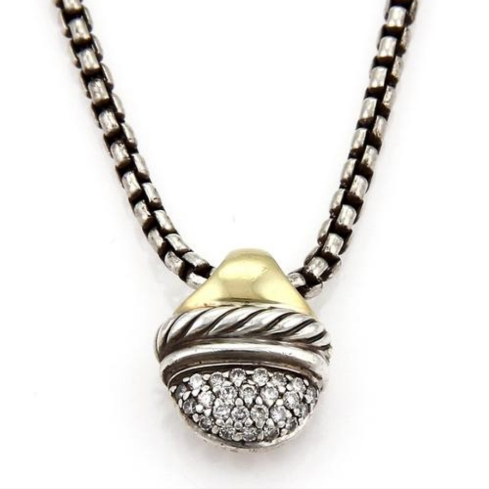 David Yurman Diamond Acorn Necklace Sterling abd 18K Gold -- pendant & necklace